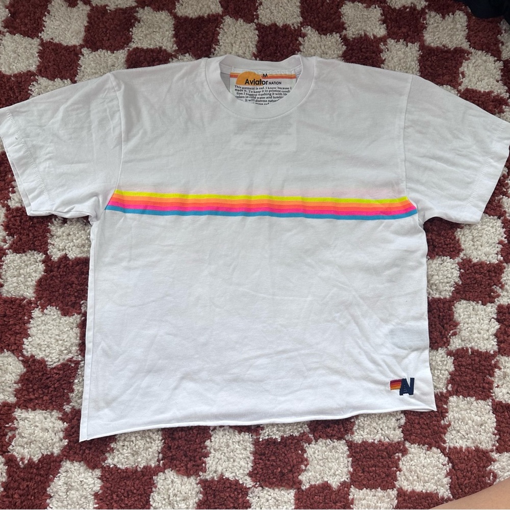 Aviator Nation Womens Neon Rainbow Boyfriend Tee